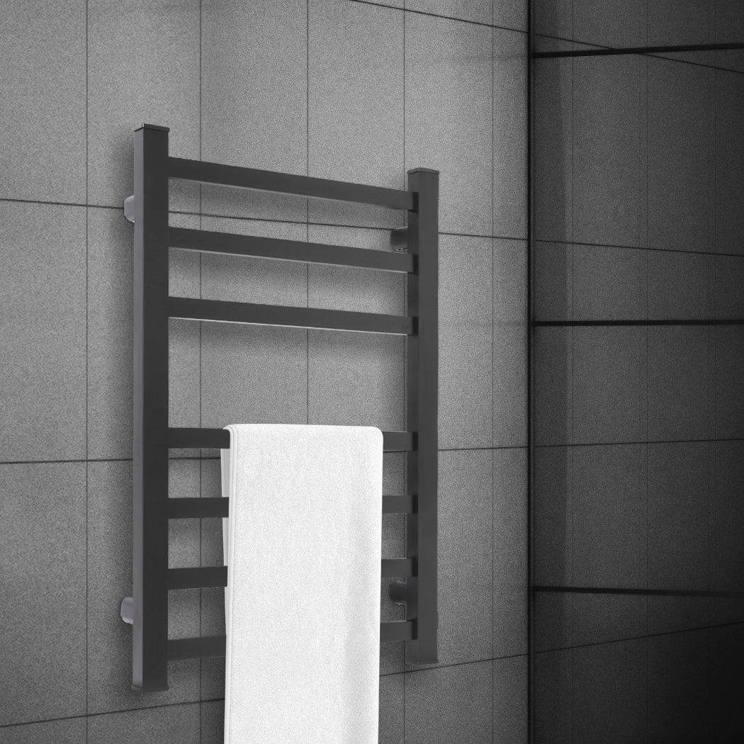 Heated Towel Rail Warmer Rack Wall Mounted Black-2006733186985496583