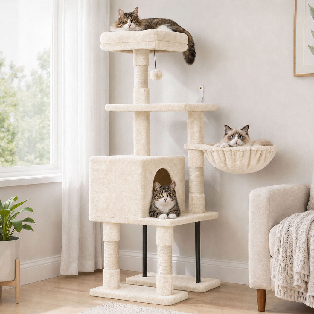 Pawz Cat Tree Cat Tower Multi-Level Cat Bed Cat Scratching Post 125cm Beige-2100034991751827463