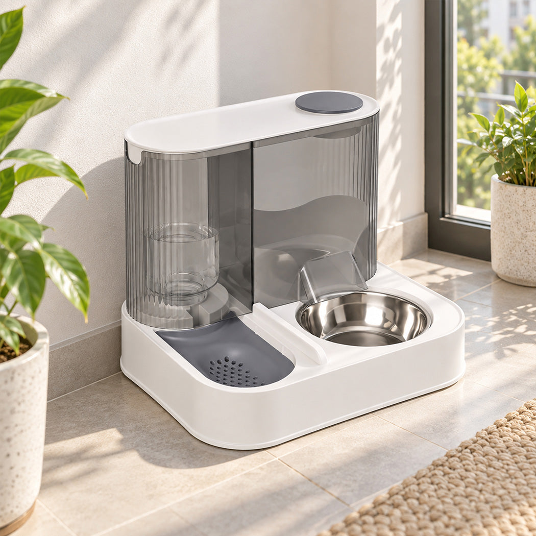PaWz Automatic Cat Feeder Gravity Food and Water Dispenser for Home Travel White-2109799598678282248