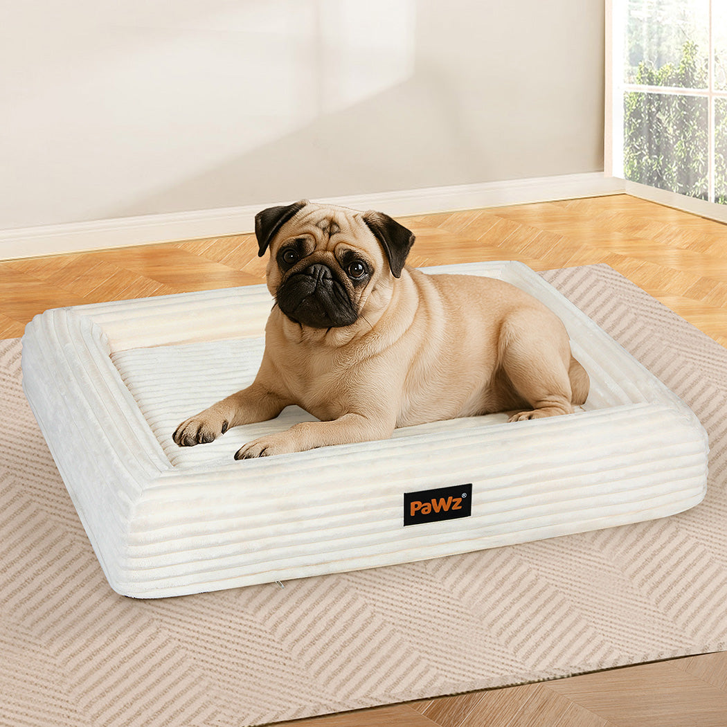 Pawz M Size Orthopedic Dog Bed with Corduroy Removable Cover Waterproof Washable Beige-2065254249008336903