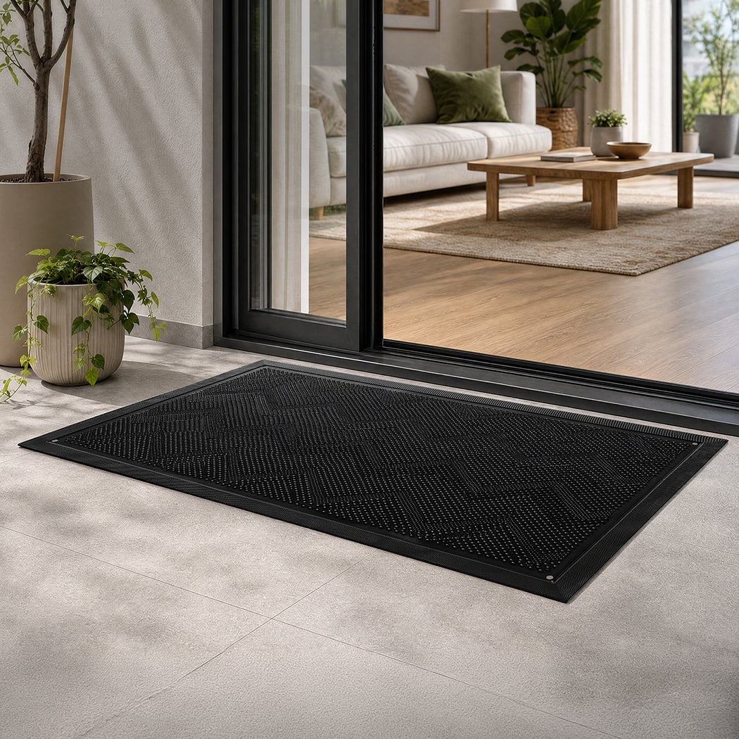 Marlow Front Door Mat TPE Non Slip Low Profile with Drainage Holes Black-2109799592118390792