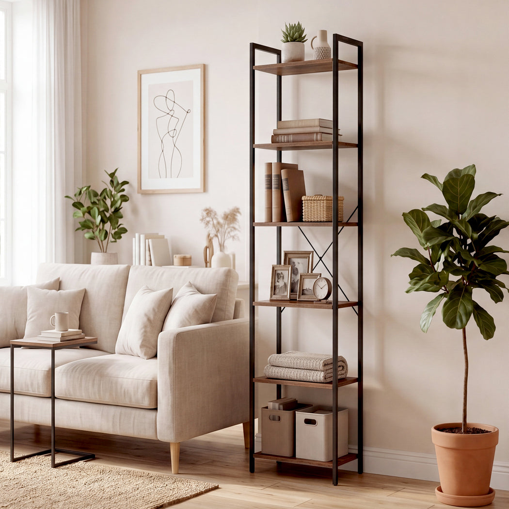 Levede 6 Tier Bookshelf Tall Bookcase Storage Shelf Display Rack Living Room-2072893553054453768