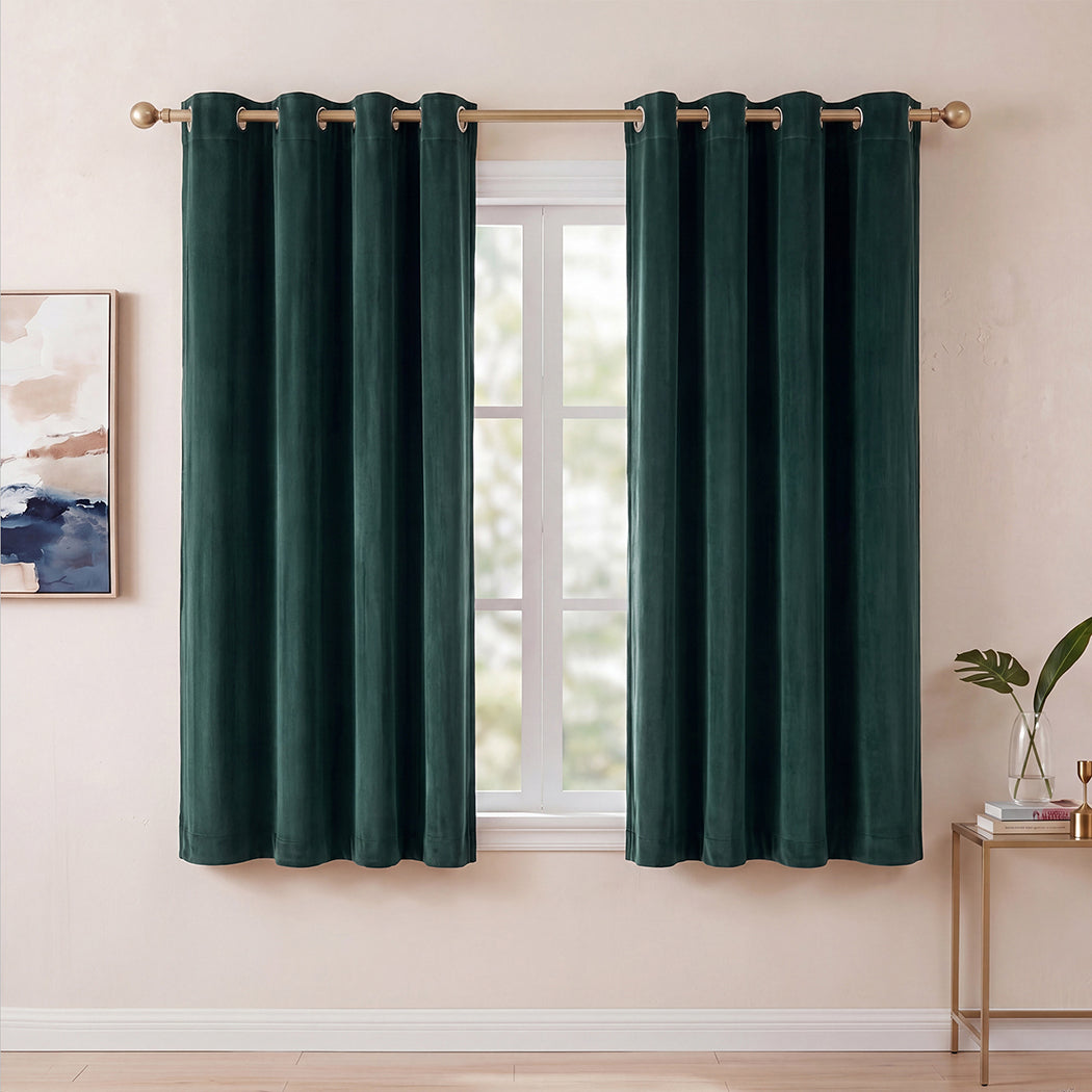 Marlow Blackout Curtains 2 Panels Velvet Room Darkening Eyelet Curtains Green-2072893568179113991