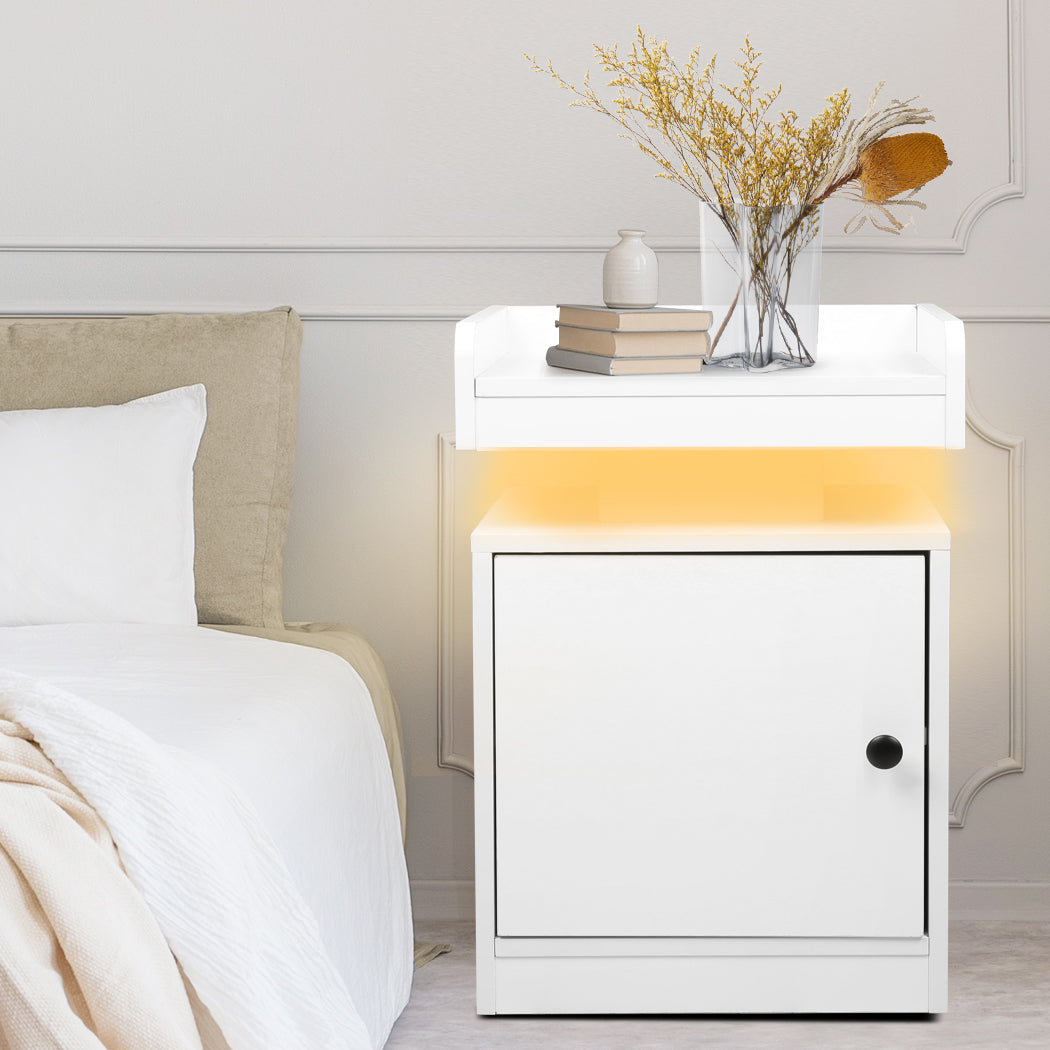 Levede Bedside Table USB Charger Outlet RGB White