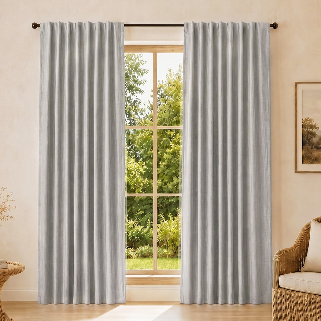 Marlow Blackout Curtains Thermal Linen Look Blockout Drapes 2 Panels Grey-2072893565322792967