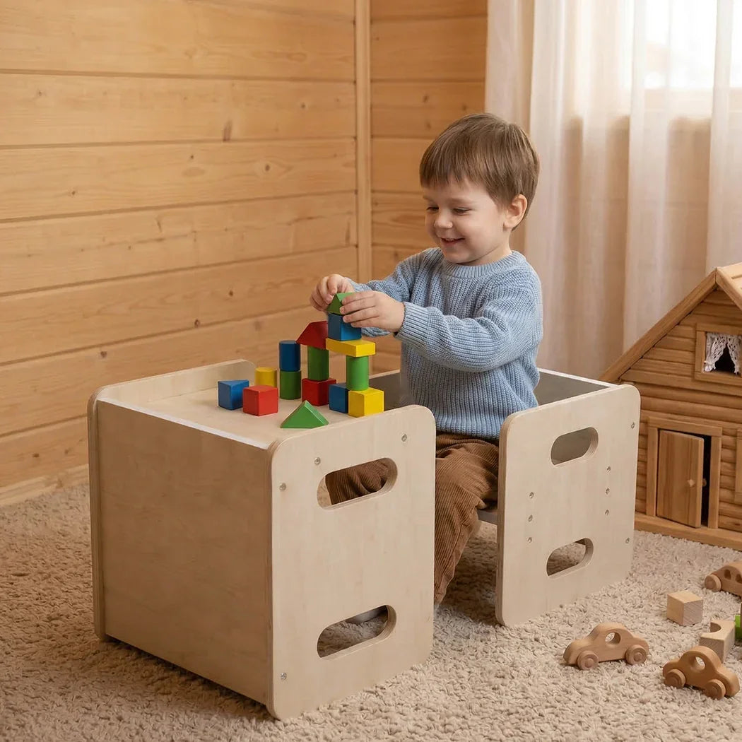 Levede Kids Table and Chair Set Dining Adjustable Toddler Activity Desk Wood-2050056790732836871