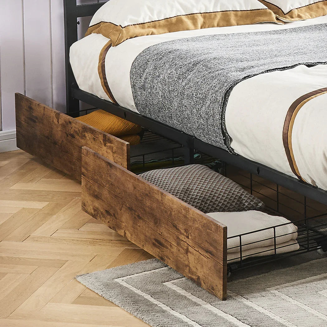 Levede 4 Double Bed Frame Storage Drawers-2029387280225013766