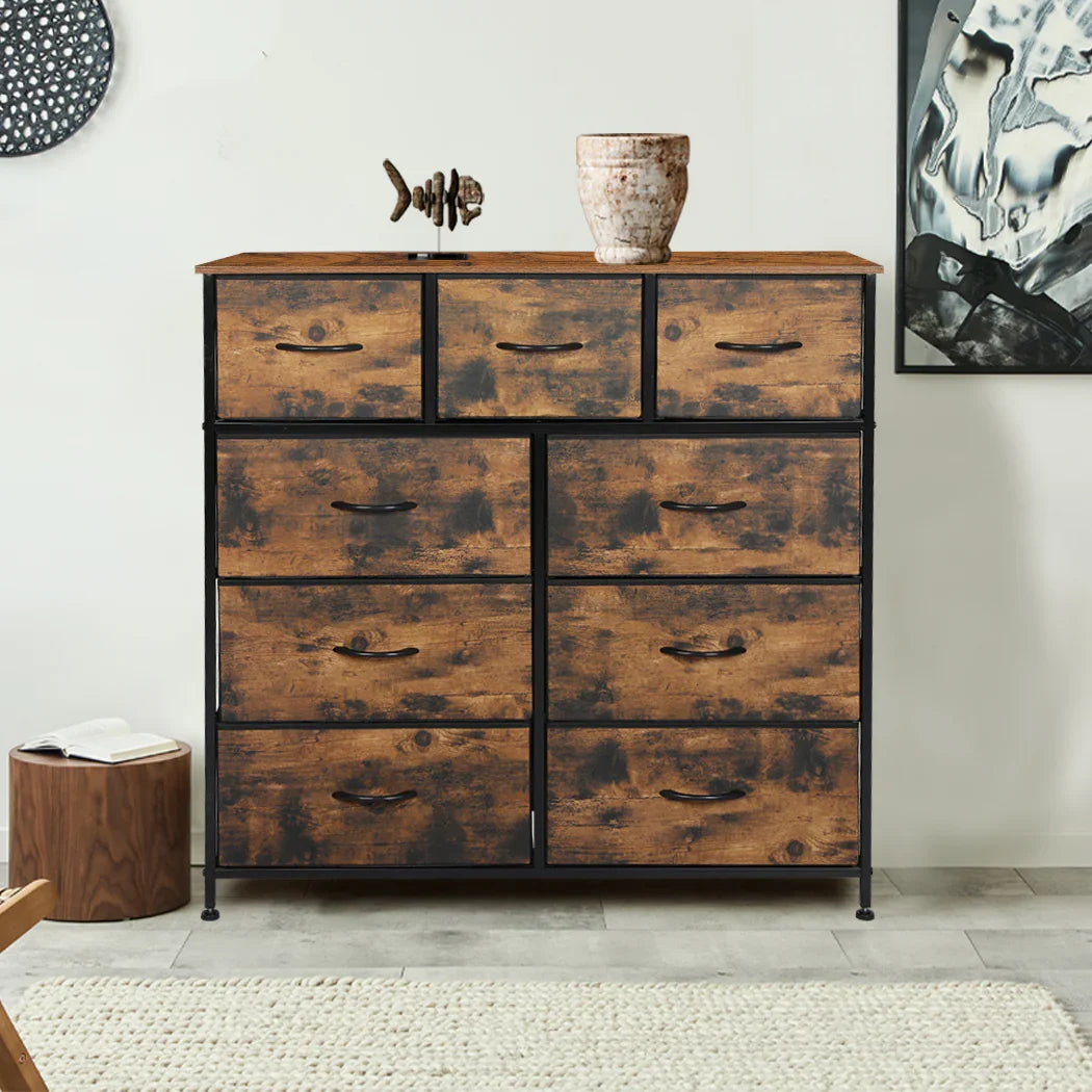 Levede Storage Cabinet Tower Chest Brown Fold-2018816894743744518