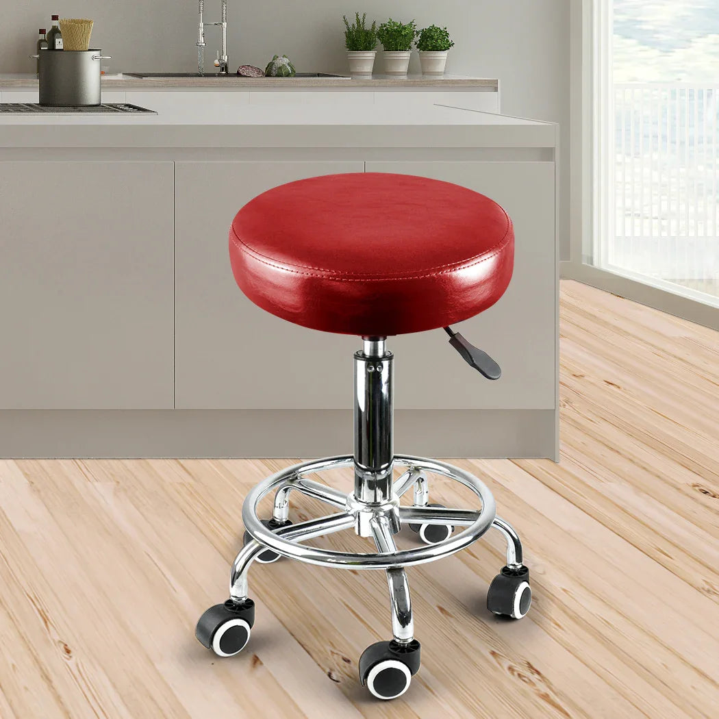 Levede Salon Stool Swivel Barber Stools Red-2029387239389270023