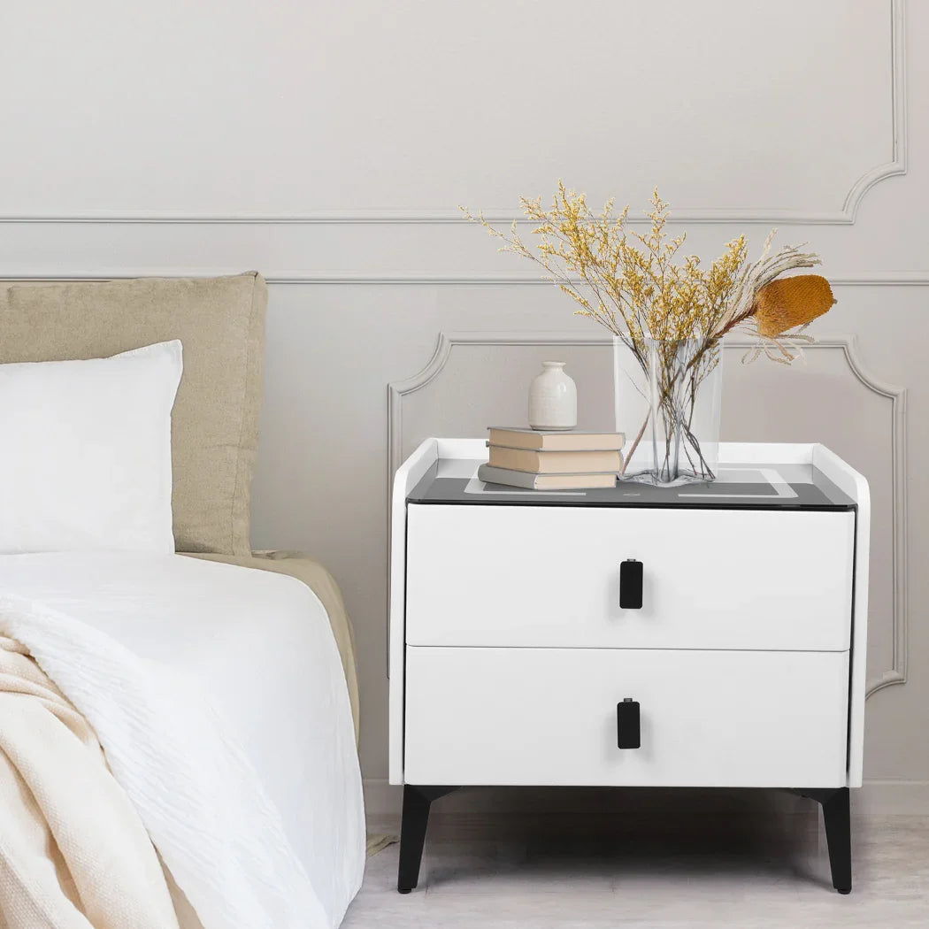 Levede Bedside Table LED Lights Drawers Storage-2006732842318565382