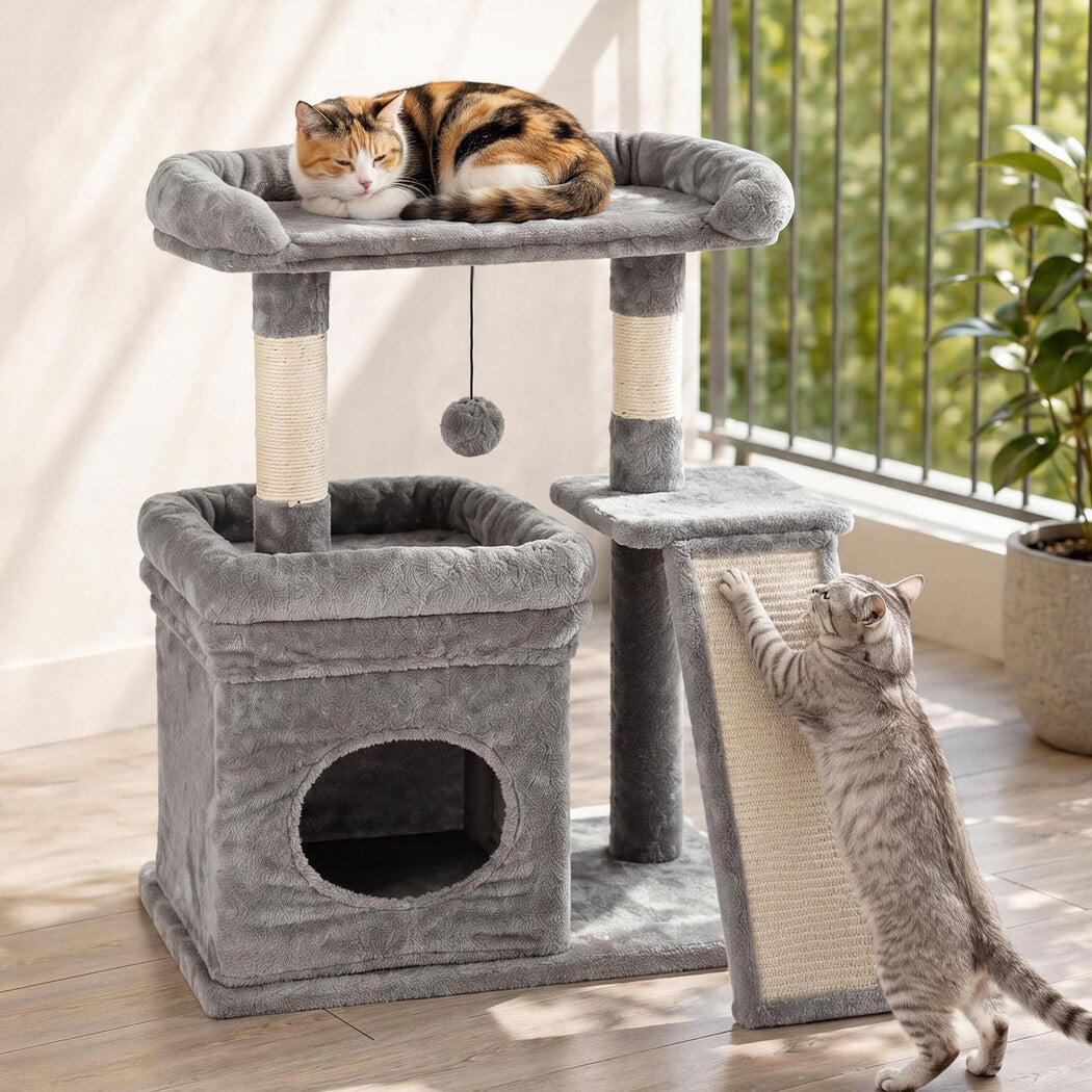 Pawz Cat Tree Tower Large Perch Condo Sisal Scratcher for Indoor Felines Grey-2100034993777676295