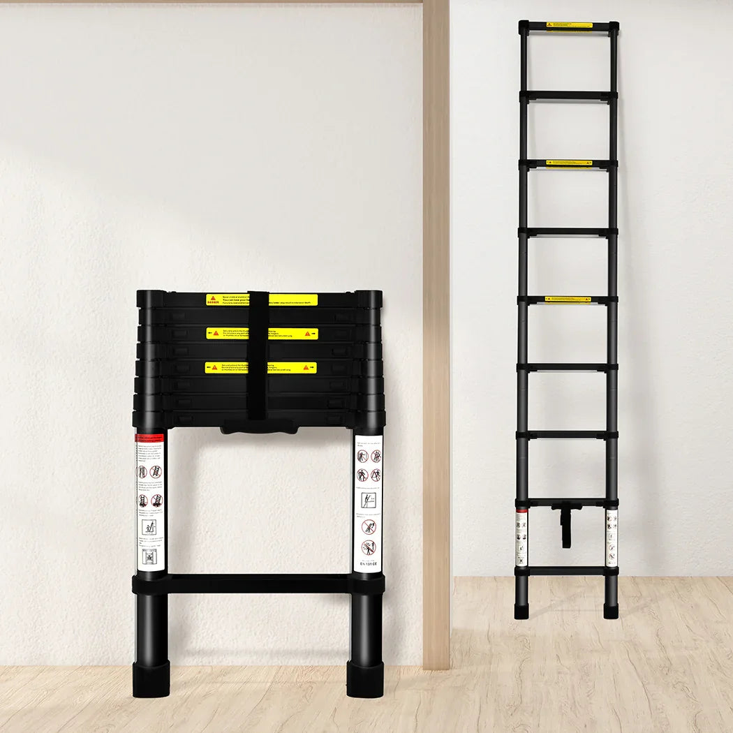 Traderight Multipurpose Aluminium Ladder Telescopic 2.6M Black 2.6 Meter-2006733178764660743
