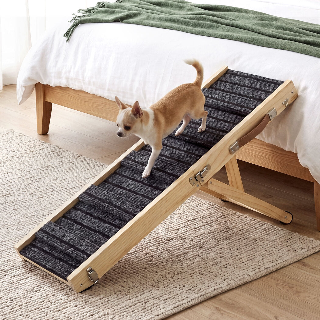 Pawz Dog Ramp Adjustable Foldable 4 Heights Non Slip for Small pets Natural-2100034994318741511