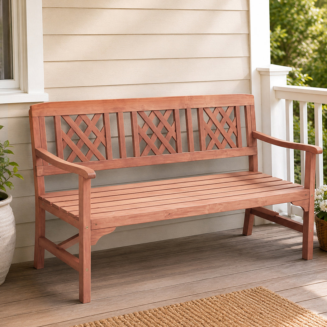 Levede 3 Seater Garden Bench Eucalyptus Wood Outdoor Patio Backrest Red Brown-2100034983359025159