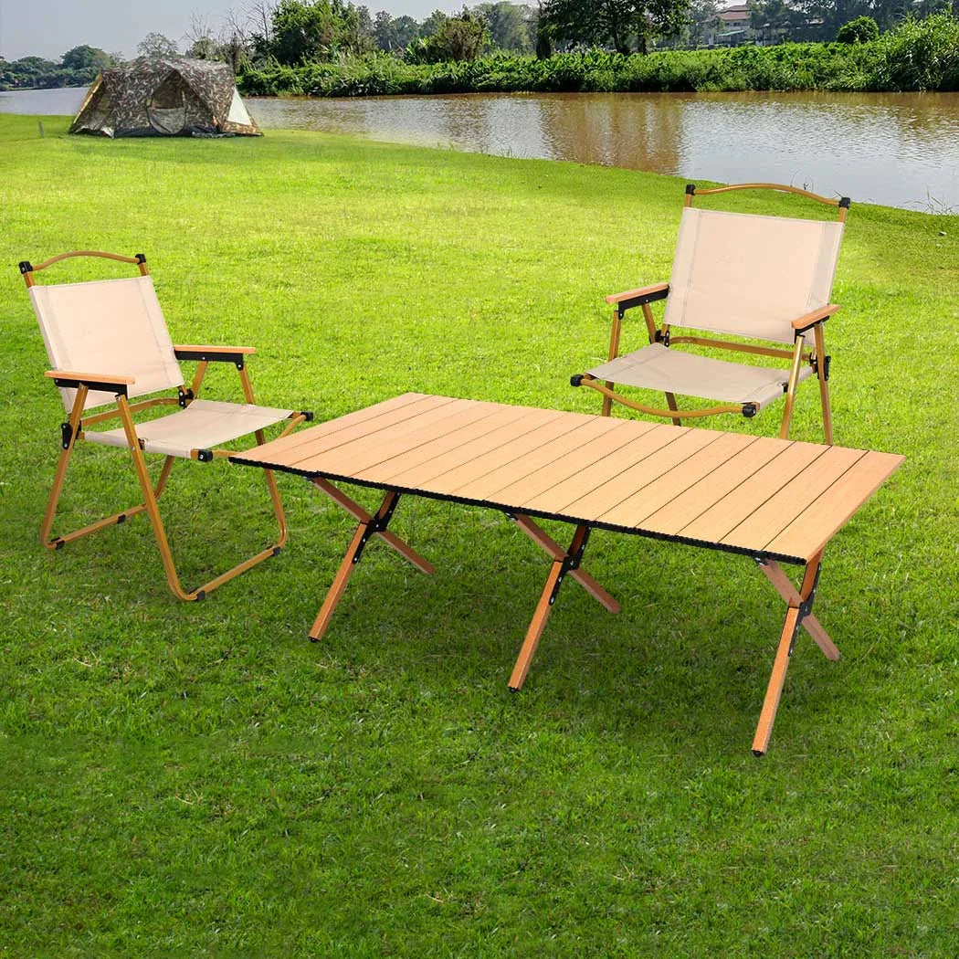 Levede Folding Camping Table Chair Set Oak-2006733114314985479