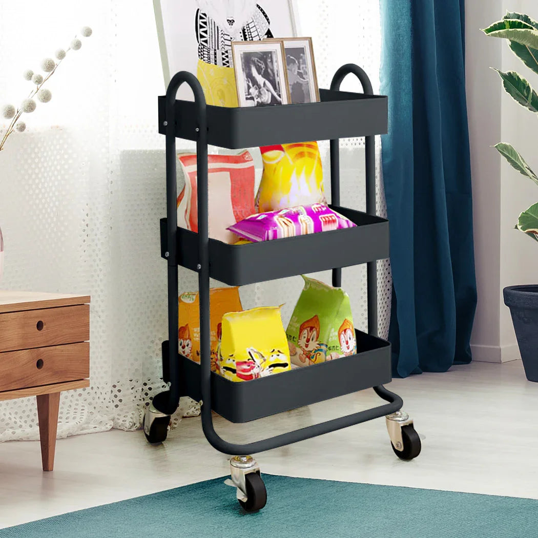 Levede 3 Tiers Kitchen Trolley Cart Grey-2018816738329759751
