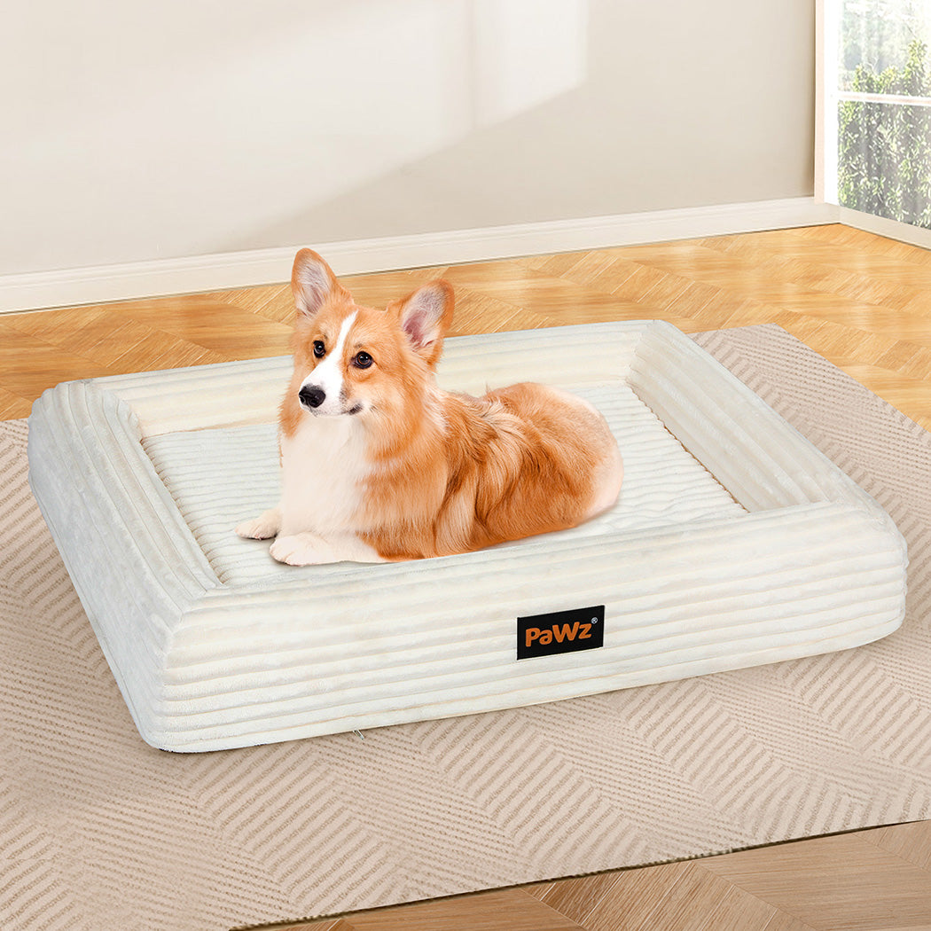 Pawz L Size Orthopedic Dog Bed with Corduroy Removable Cover Waterproof Washable Beige-2065254248819593223