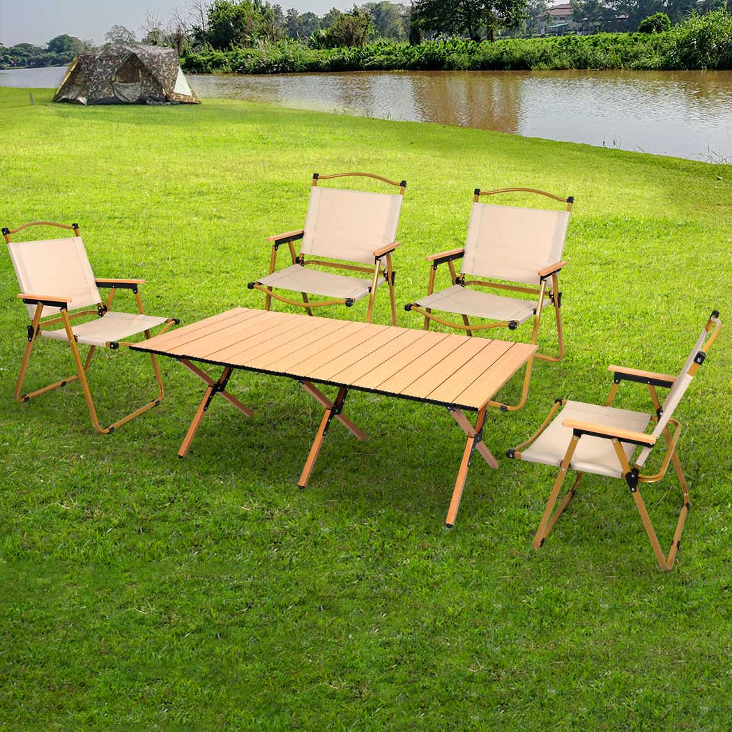 Levede Folding Camping Table Chair Set Oak-1864184457465040903