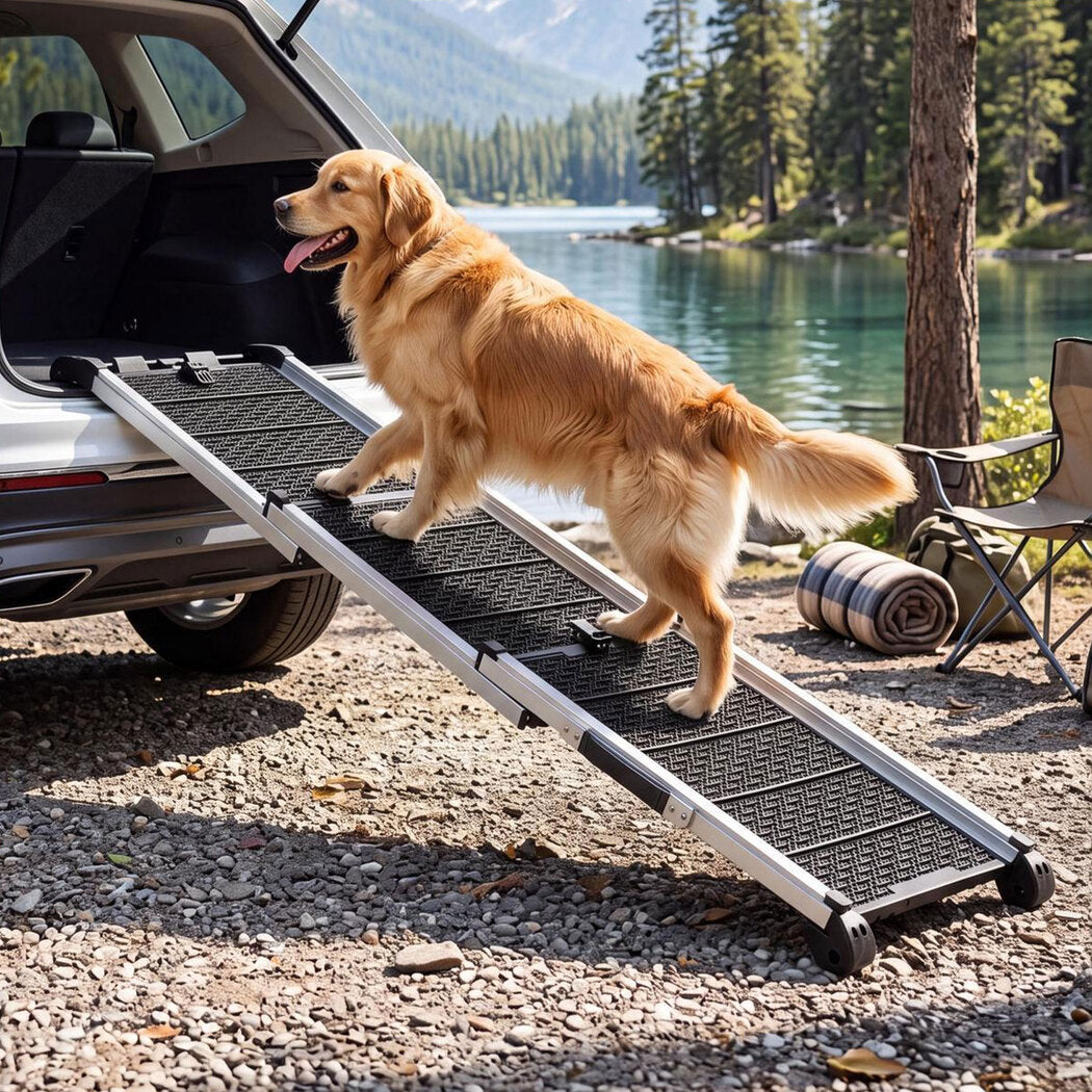 PaWz Dog Ramp Foldable Extendable with Reflective Strips Non Slip for Car Black-2109799598351126536