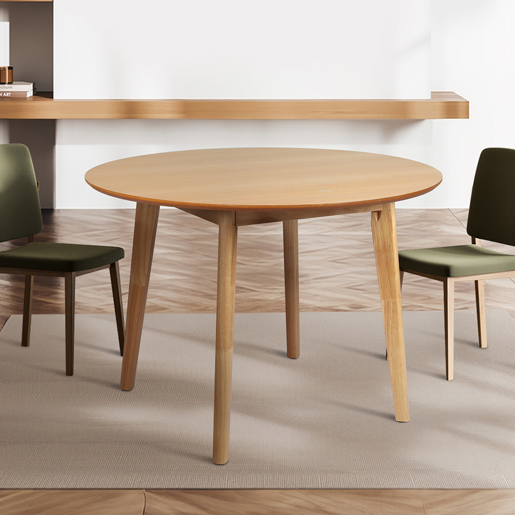 Levede Dining Table Round Rubberwood Base 100cm Natural 100 CM-1864183291687604231