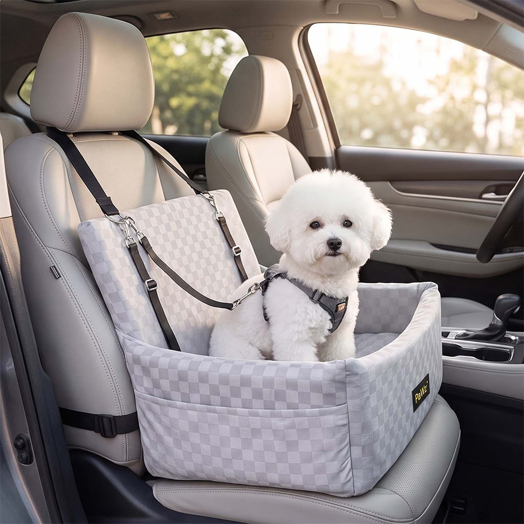 Pawz Large Dog Car Seat Booster Plush Dual-Side Portable Travel Bed Grey-2100034993228222471