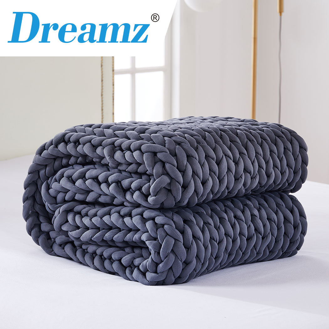 Dreamz Knitted Weighted Blanket Chunky Dark Grey Double 7KG-1864183216609562631
