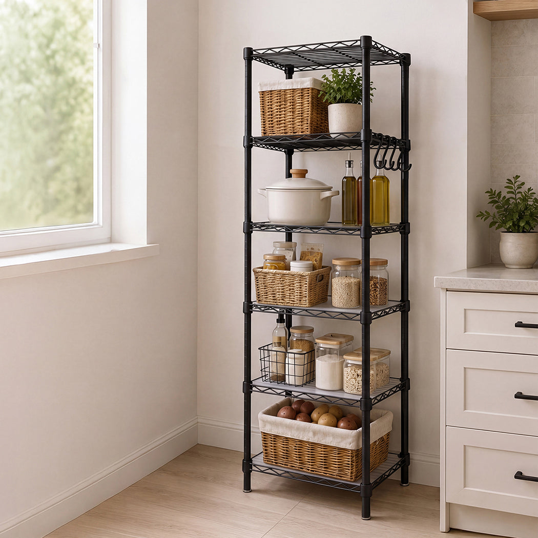 Levede Storage Shelves 6 Tier Carbon Steel Wire Rack Shelving Unit Kitchen Black-2109799590298062856