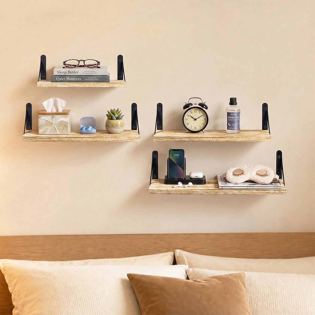 Levede Floating Wall Shelves 4Pcs Rustic Wood Storage Display Rack Bookshelf-2061251867823968263