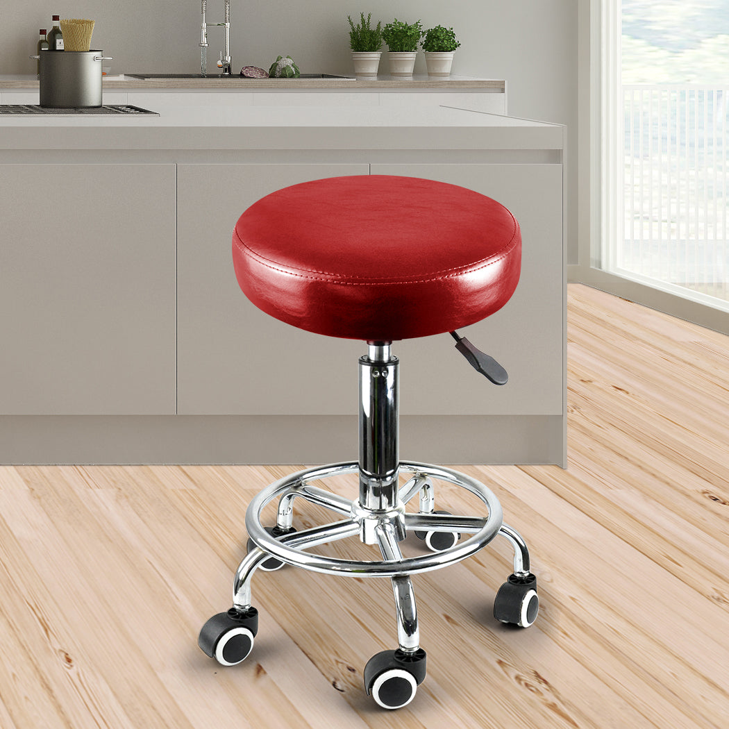 Levede Salon Stool Swivel Barber Stools Red-1864184632568844295