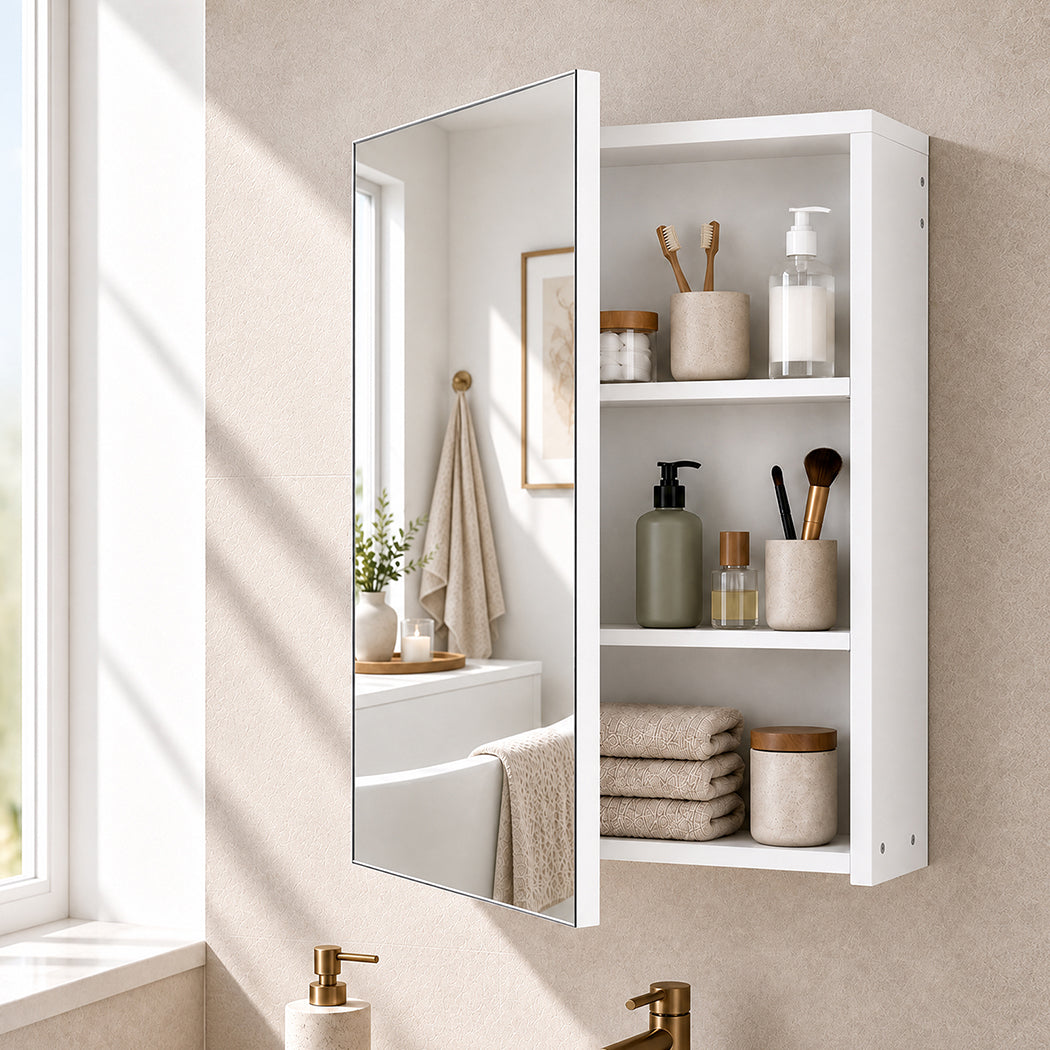 Levede Bathroom Mirror Cabinet Wall Mounted 45cm Adjustable Shelves White-2109799584778358792