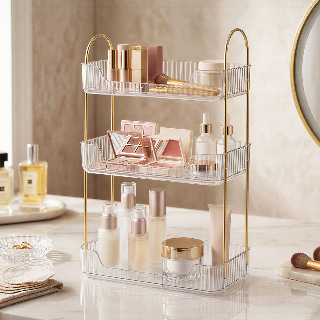 Ilus 3 Tier Makeup Organiser Vanity Countertop Shelf Cosmetic Holder White-2065254302259220487