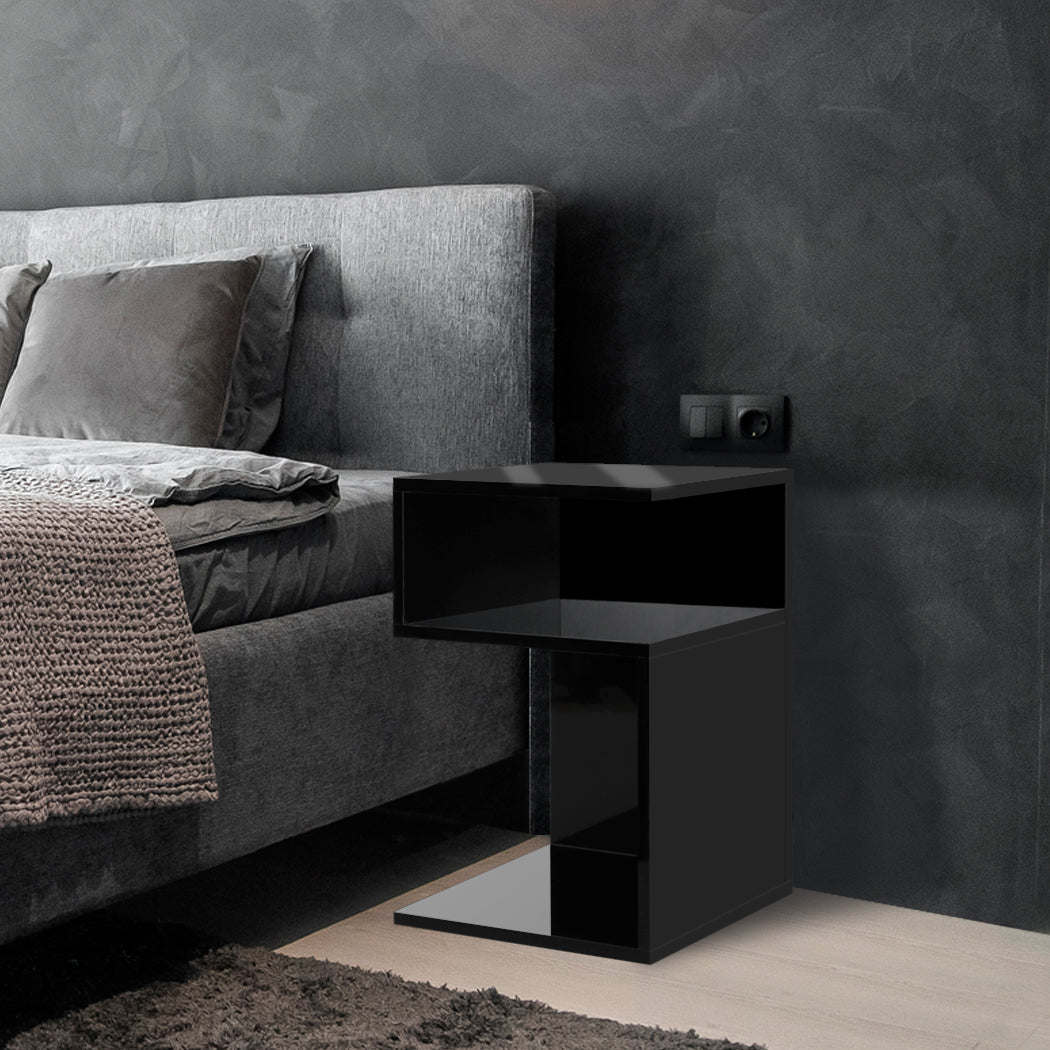 Levede 1xBedside Tables Drawers Side Black-1864184438766833671