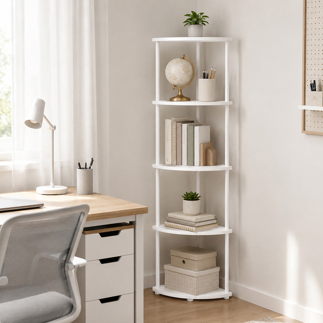 Levede Corner Bookshelf Adjustable Corner Bookcase Unit Living Room White-2109799588842639369