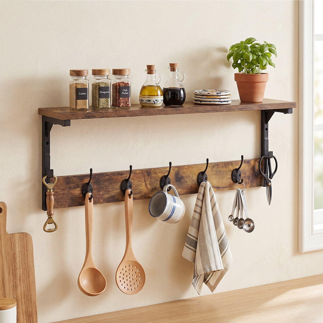 Levede Coat Rack Shelf Wall Mounted 7 Hooks Wall Floating Hat Rack Living Room-2050059009976832007
