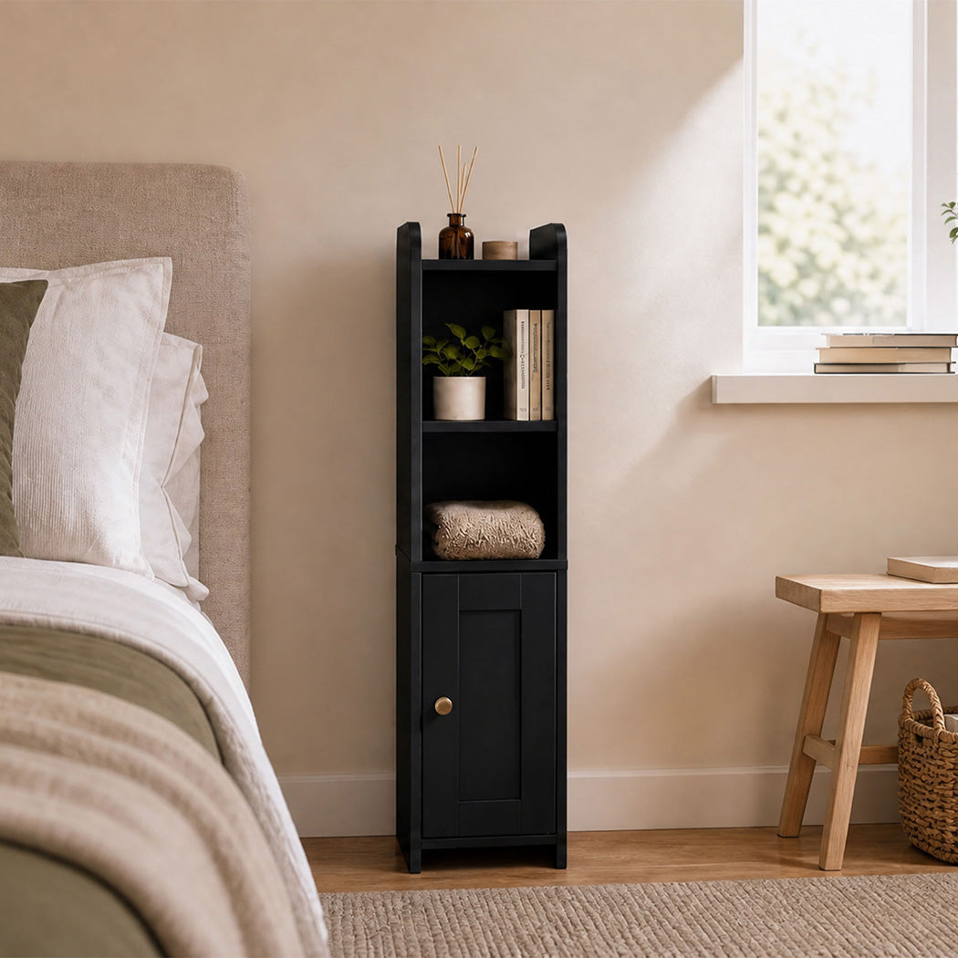 Levede Bathroom Cabinet Storage Slim Organiser Paper Holder Corner 78.5cm Black-2061251856520318984