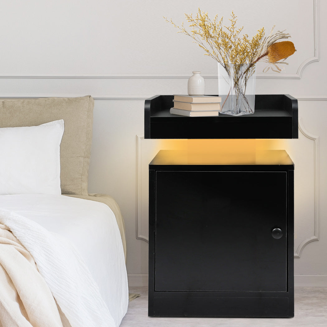 Levede Bedside Table USB Charger Outlet RGB Black