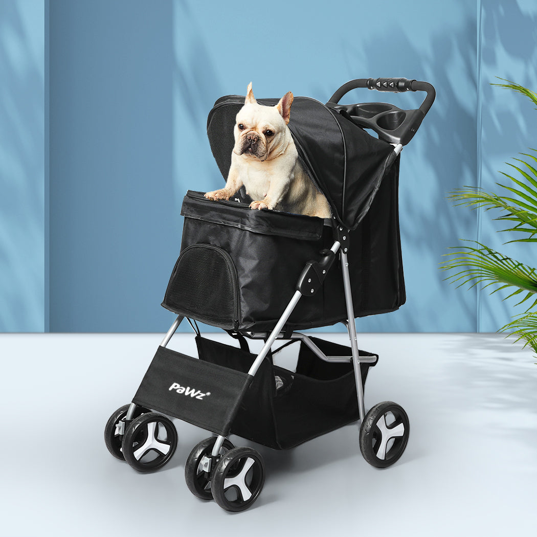 PaWz 4 Wheels Pet Stroller Dog Cat Cage Black-2065254344764297223