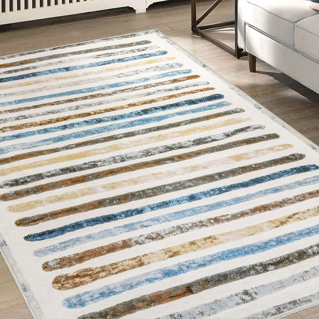 Marlow Floor Rug Short Pile Washable Carpet Soft Plush Non Slip Stripe 200x290