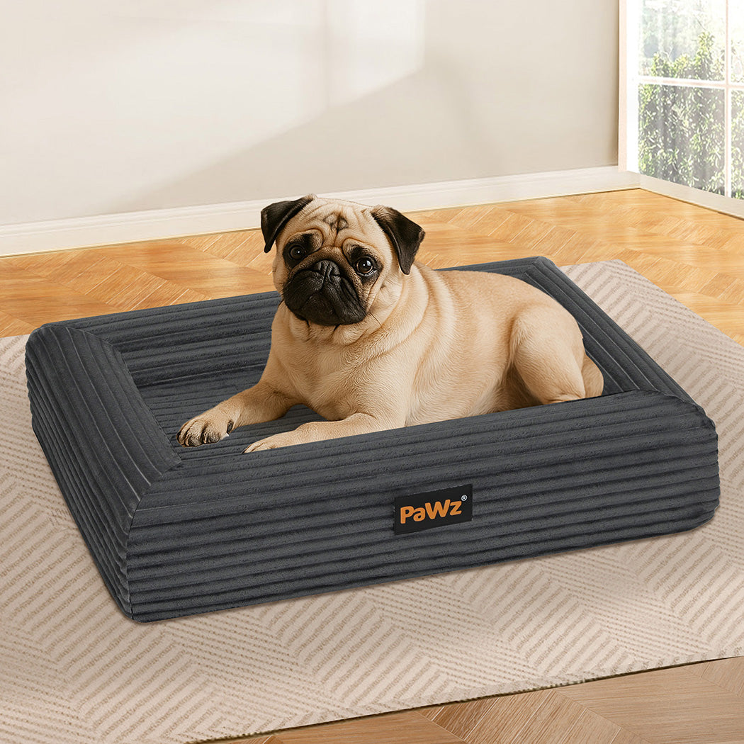 Pawz M Size Orthopedic Dog Bed with Corduroy Removable Cover Waterproof Washable Grey-2006732714467790855
