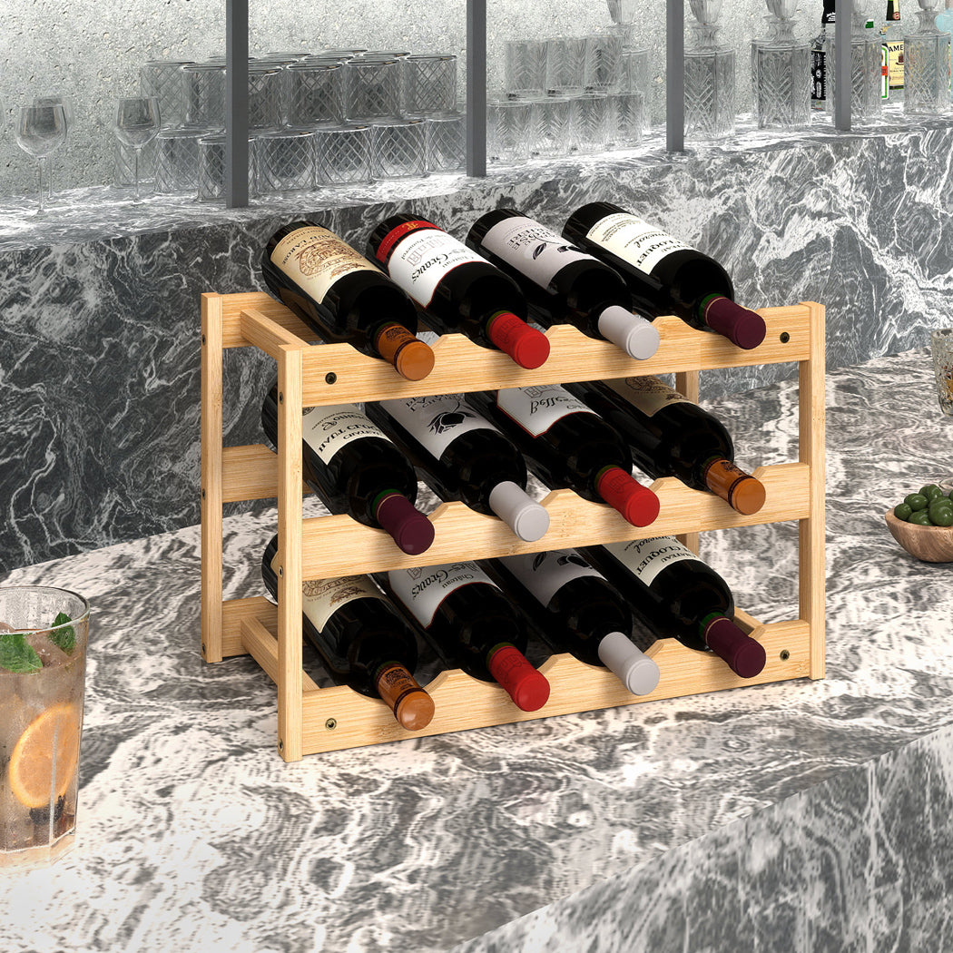 Toque Natural Bamboo Wine Rack 12 Bottles Organizer-2006732763805388807