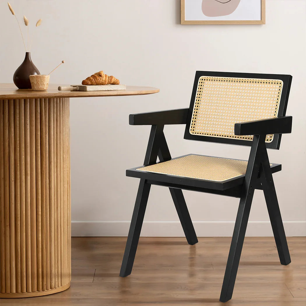 Levede 4x Black Wicker Armchair Dining Chair-2029387210532458502