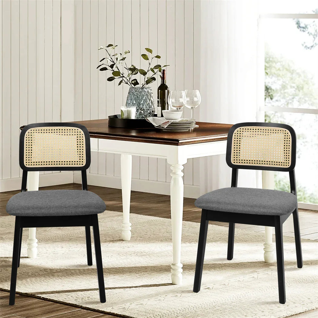 Levede 2x Dining Chair Wood Rattan Armless Black-2006732686818938887