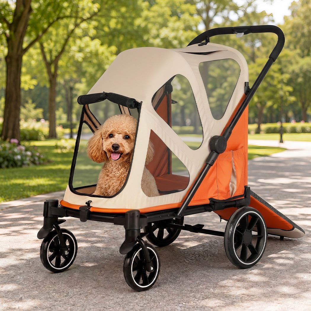 PaWz Dog Stroller Pet Pram Fold Shock Absorbing Wheels Outdoor Travel Orange-2100034992682962951