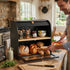 Toque Bread Bin Box 2 Tier Roll Top Bread Bin Kitchen Counter Storage Bamboo-2072893581600886791