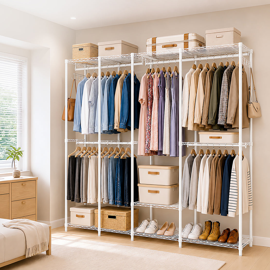 Levede Heavy Duty Clothes Rack Organizer 500kg Carbon Steel Bedroom White-2109799589643751433