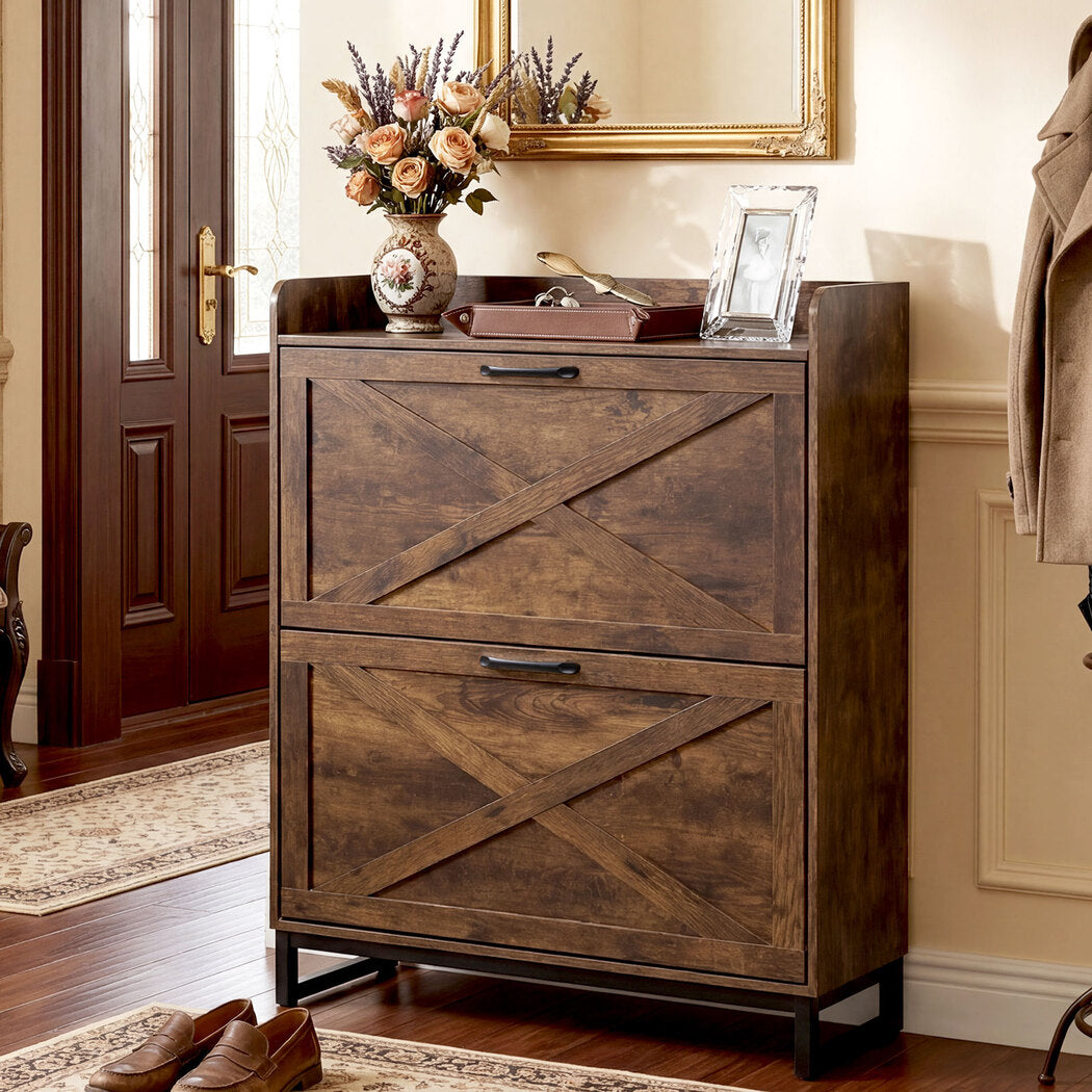 Levede Shoe Cabinet 2 Flip Drawers Storage Organiser Removable Shelf Hallway-2050059010660503560