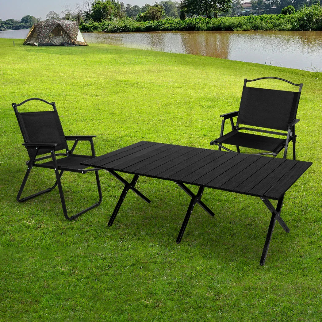 Levede Folding Camping Table Chair Set Black-2006733114482757639