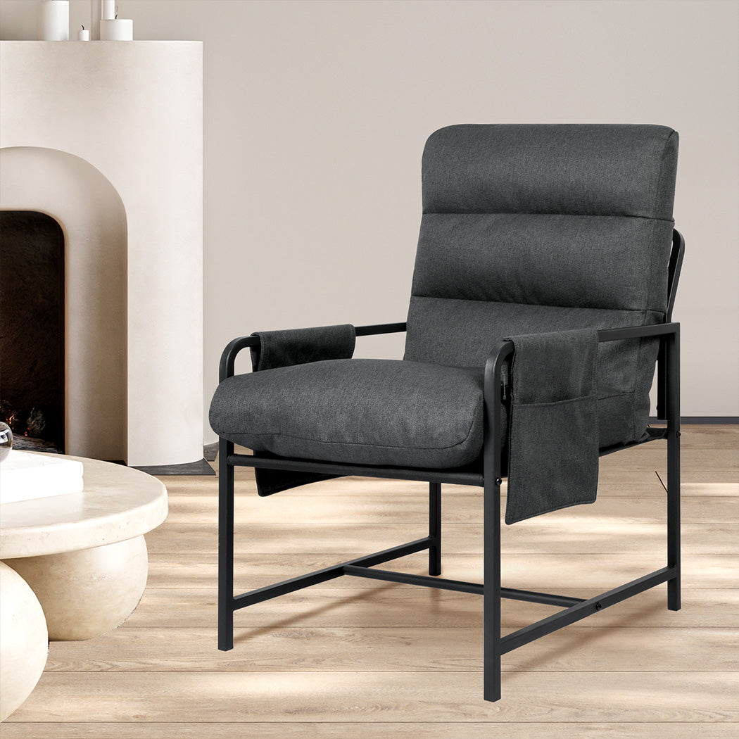 Levede Metal Framed Lounge Chair Linen in Dark Grey-1919278353454600199