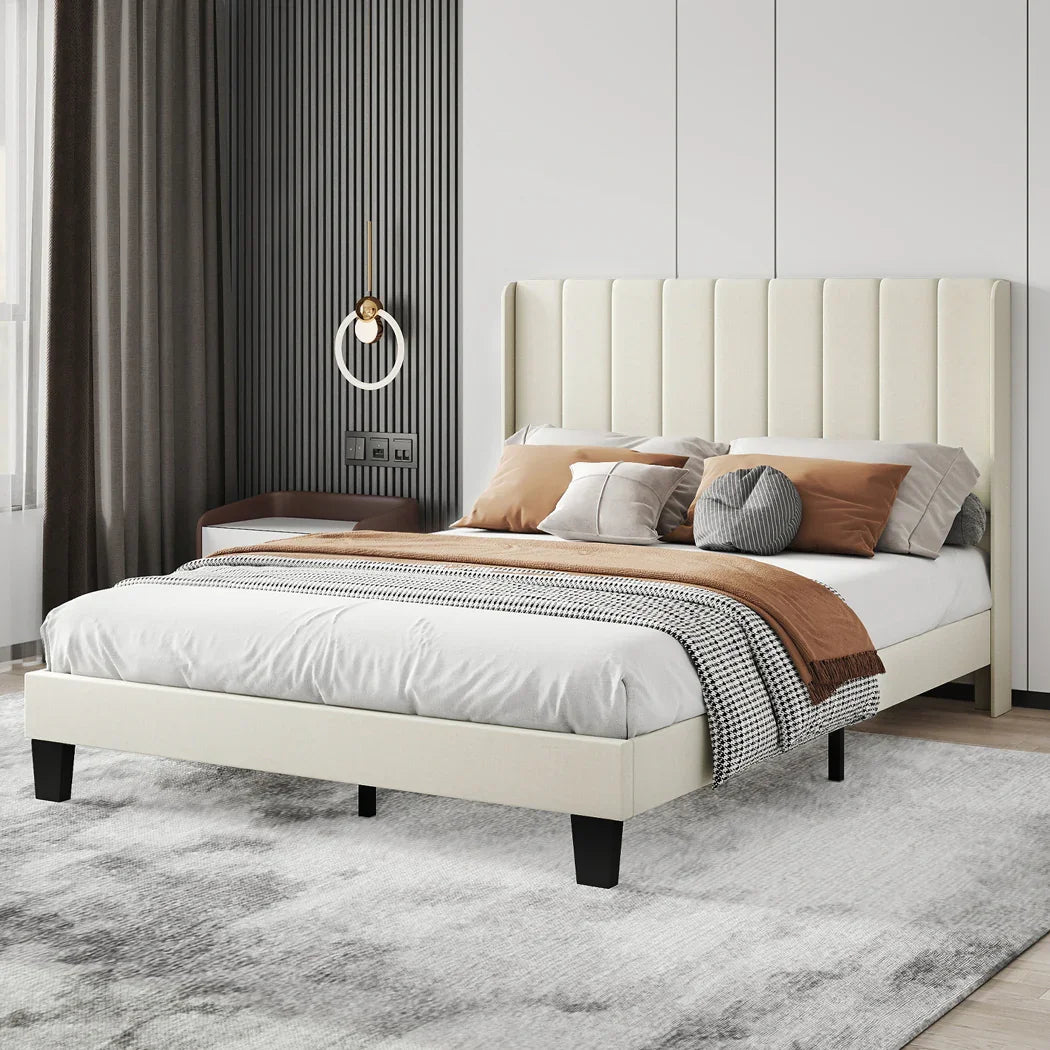 Levede Metal Wooden Bed Frame Double Panel Plush Upholstered Mattress Platform-2050056770302382087