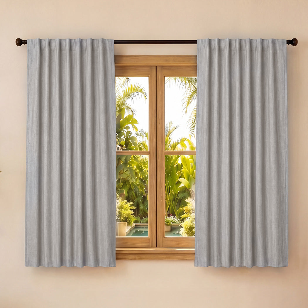 Marlow Blackout Curtains 2 Panels Thermal Linen Look Blockout Drapes Grey-2072893565129854983